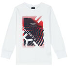 Boys White Logo Long Sleeve Top, 1, hi-res
