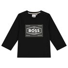 Younger Boys Black Logo Long Sleeve Top, 1, hi-res