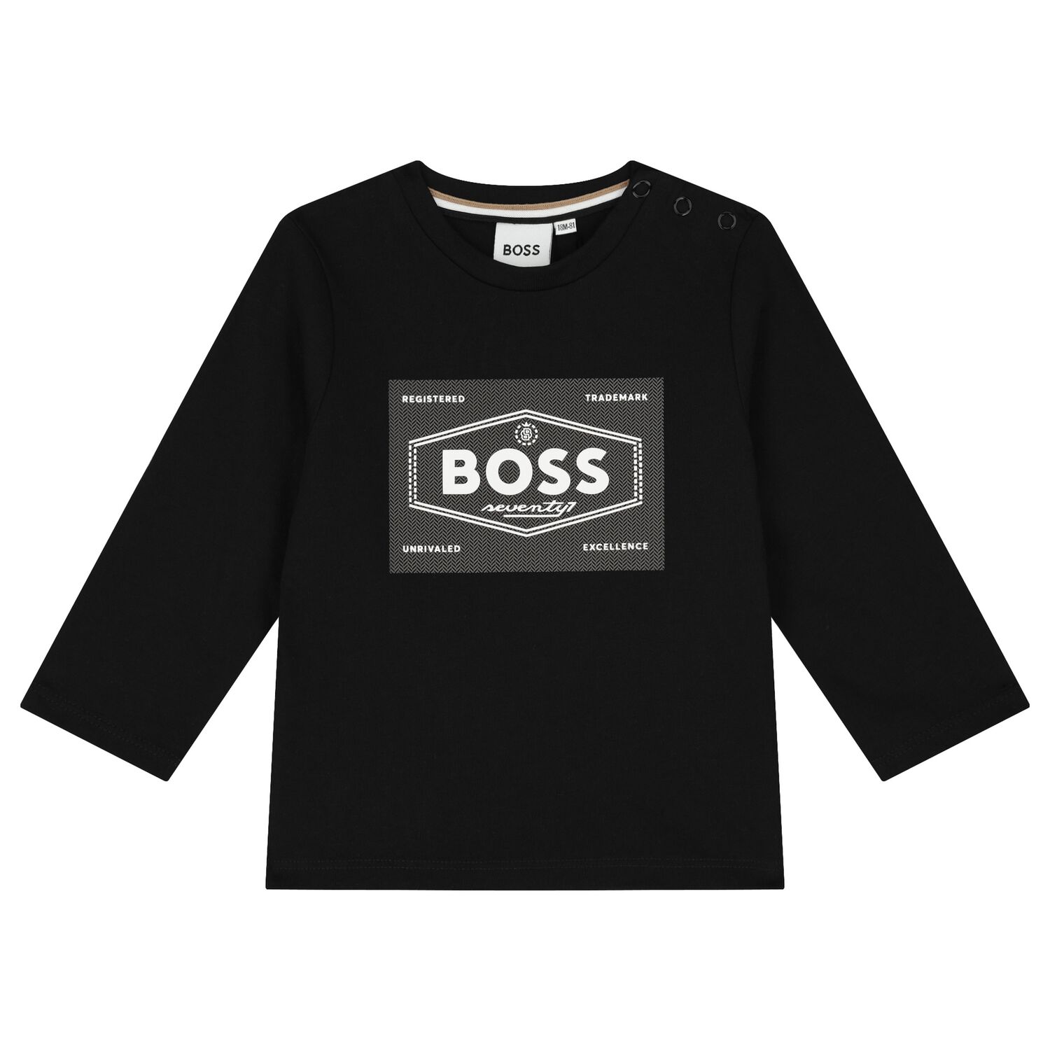 Younger Boys Black Logo Long Sleeve Top, 1, hi-res