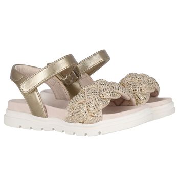 Girls Gold Studded Sandals
