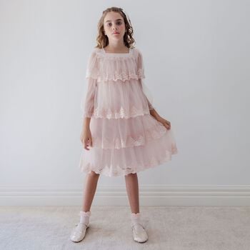 Girls Pink Tiered Tulle Dress