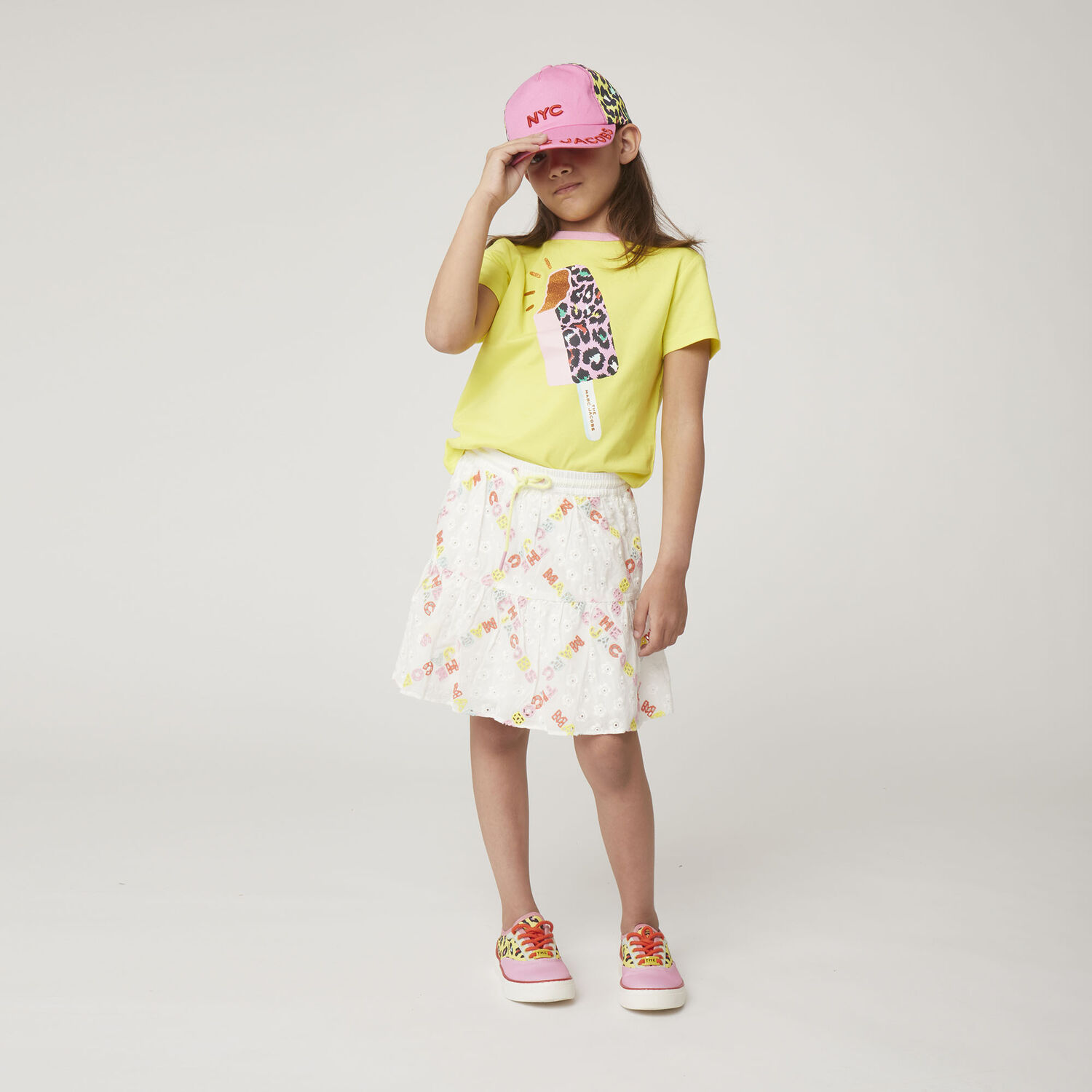 Girls White Logo Broderie Anglaise Skirt, 1, hi-res image number null