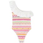 Girls White & Pink Zig Zag Swimsuit, 1, hi-res