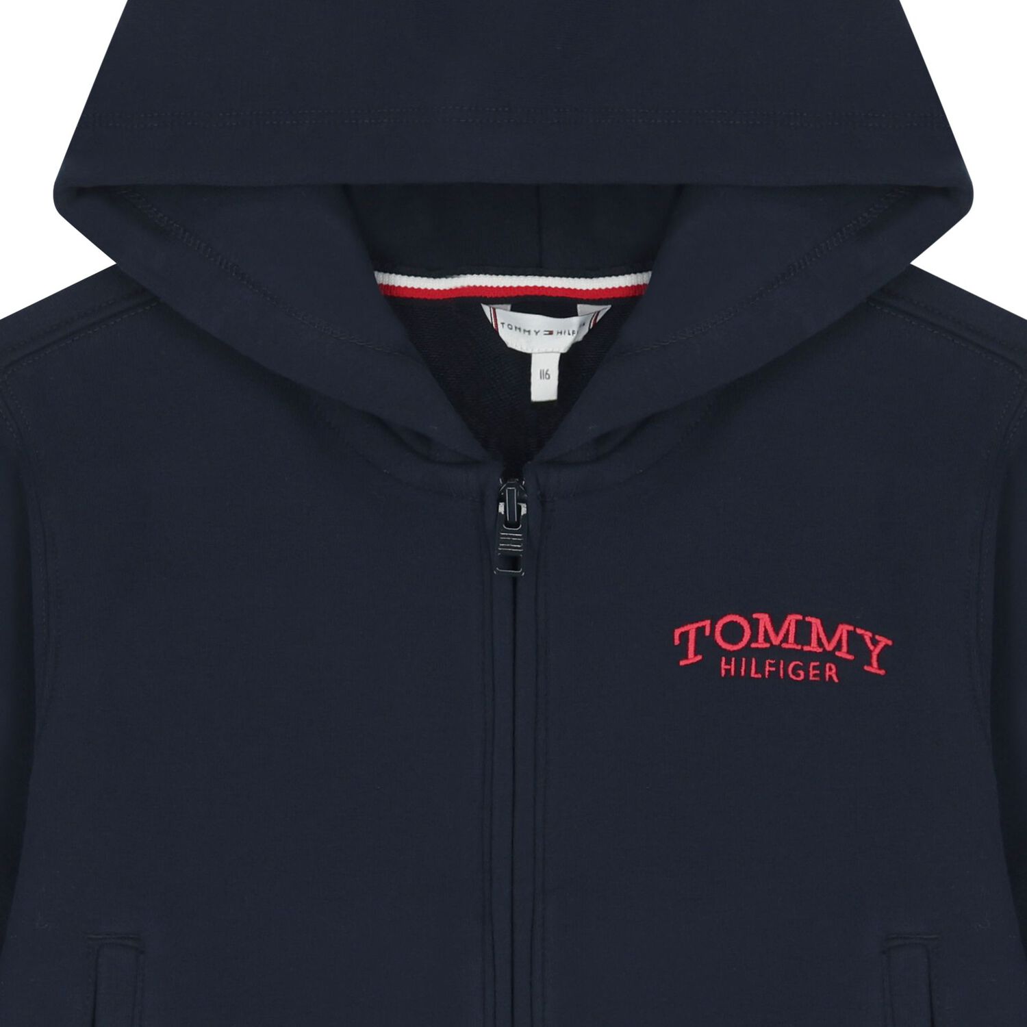 Girls Navy Blue Logo Hooded Zip Up Top, 1, hi-res