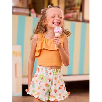 Girls Orange & Ivory Fruit Shorts Set