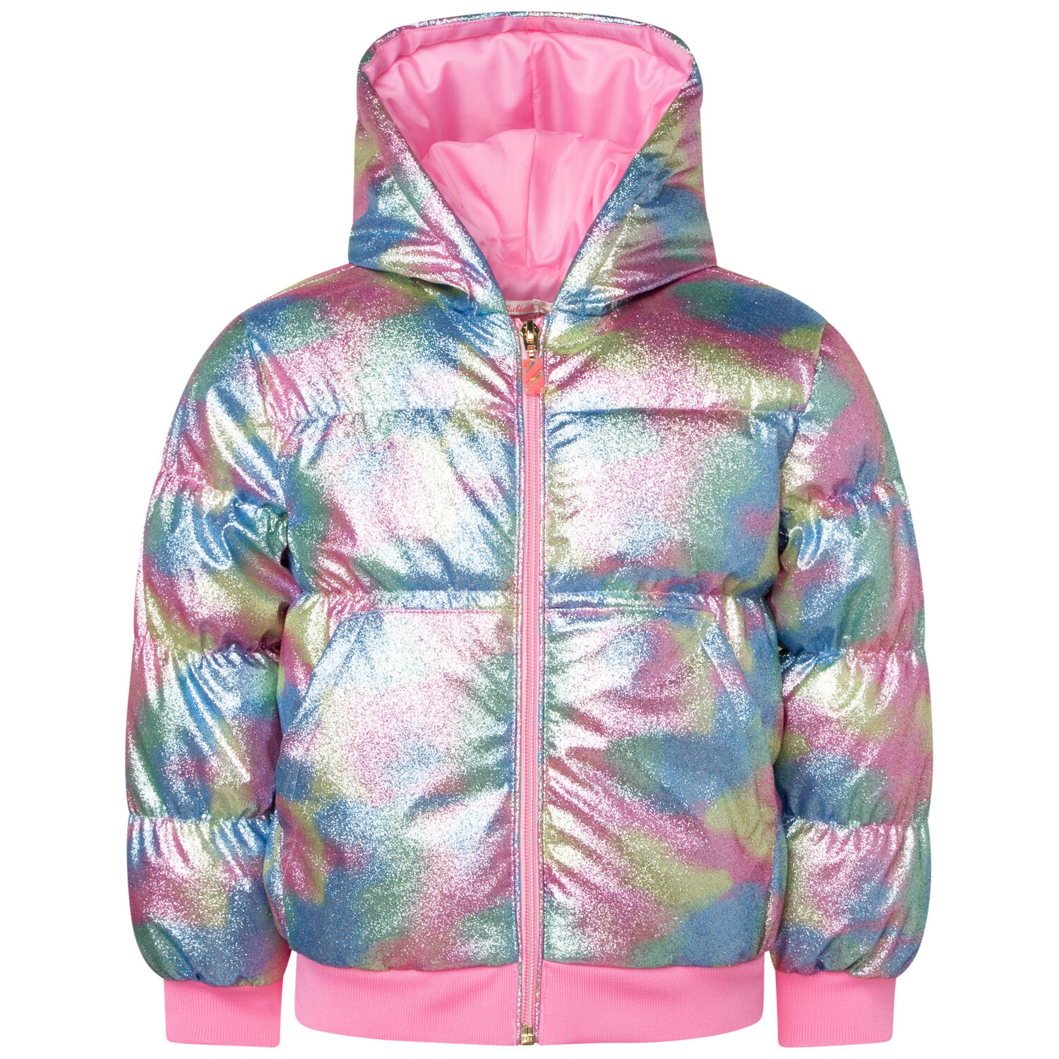 Girls Rainbow Glitter Puffer Jacket, 1, hi-res