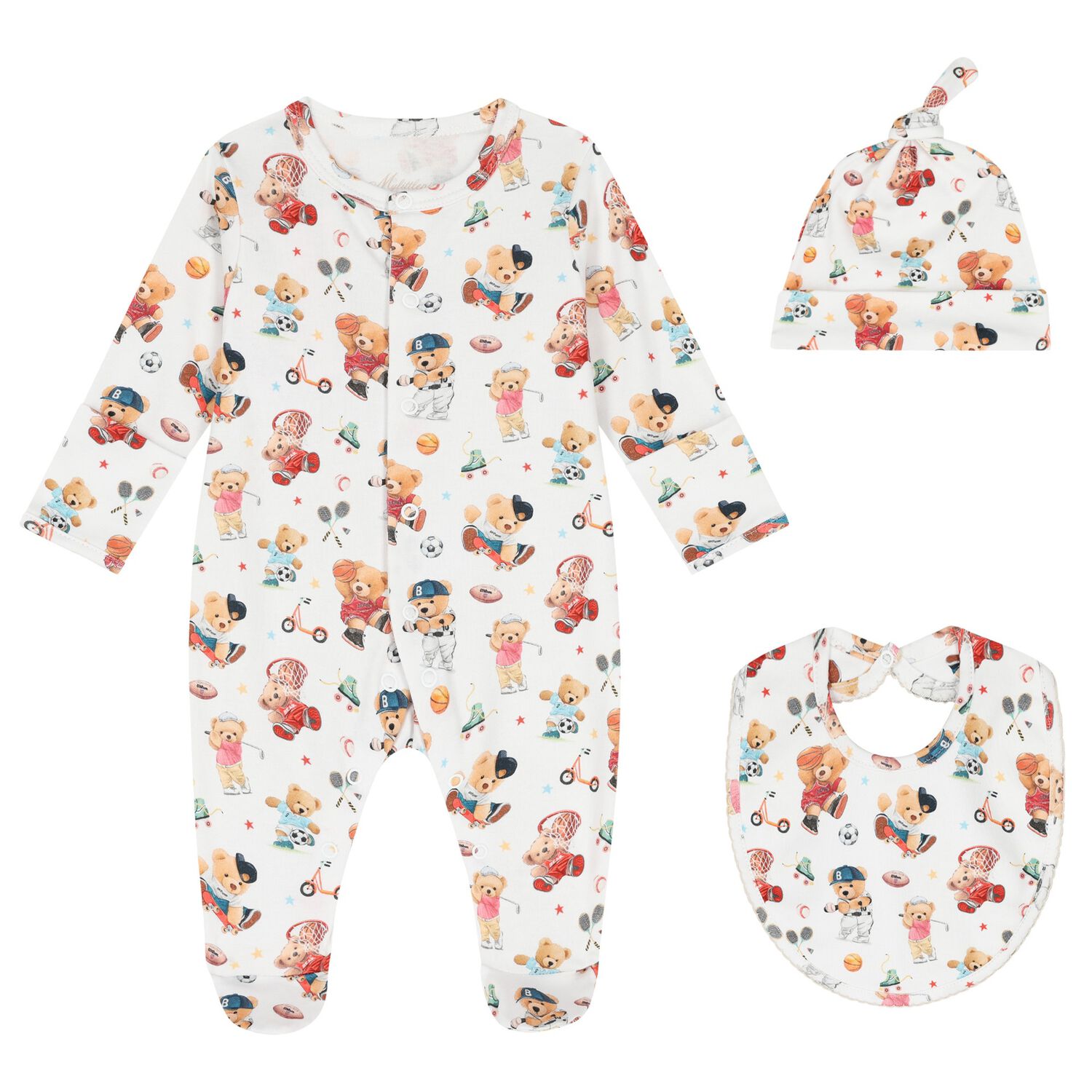 Baby Boys Playful Bear Babygrow Gift Set (3 Piece), 1, hi-res