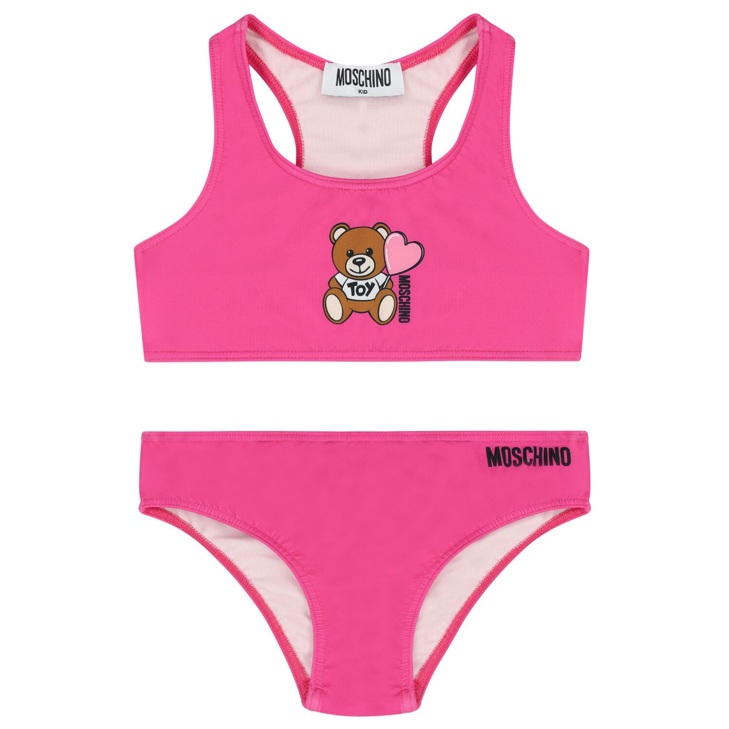Girls Pink Teddy Bear Logo Bikini, 1, hi-res image number null