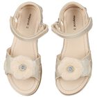 Girls Beige Flower Sandals, 2, hi-res