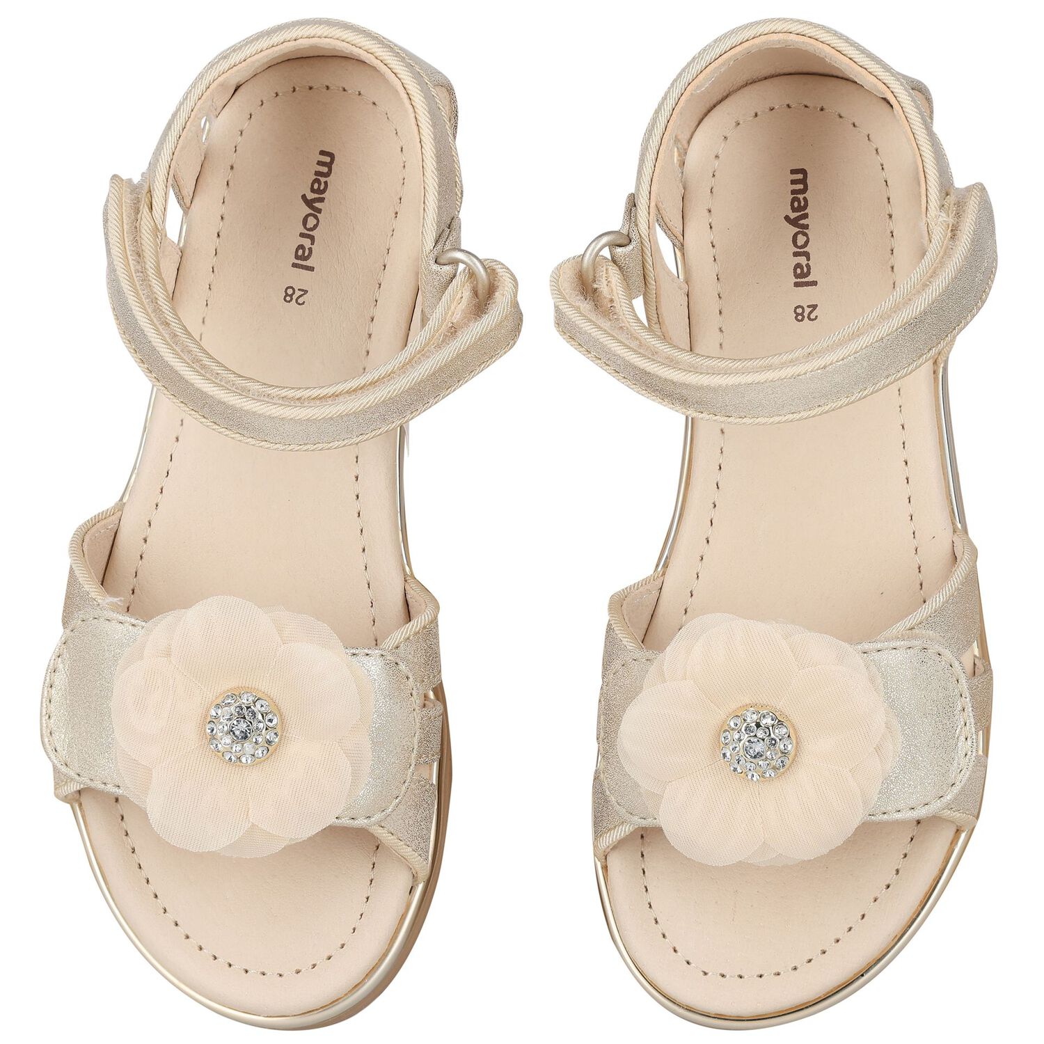 Girls Beige Flower Sandals, 2, hi-res image number null