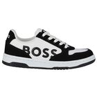 Boys Black & White Logo Trainers, 1, hi-res