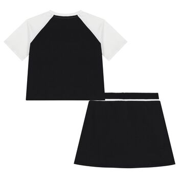 Girls Black & White Rhinestone Logo Skirt Set