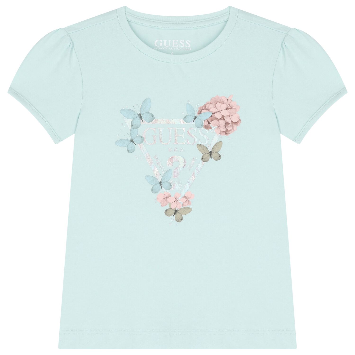 Girls Aqua Logo Butterfly T-Shirt, 2, hi-res