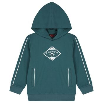Boys Green Logo Hooded Top