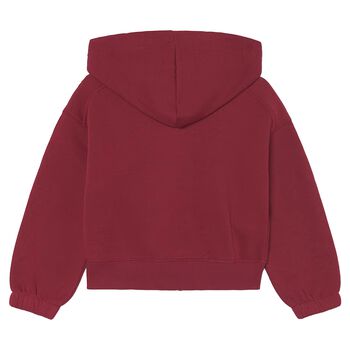 Girls Red Hooded Zip Up Top
