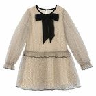 Girls Beige & Black Spotted Dress, 1, hi-res