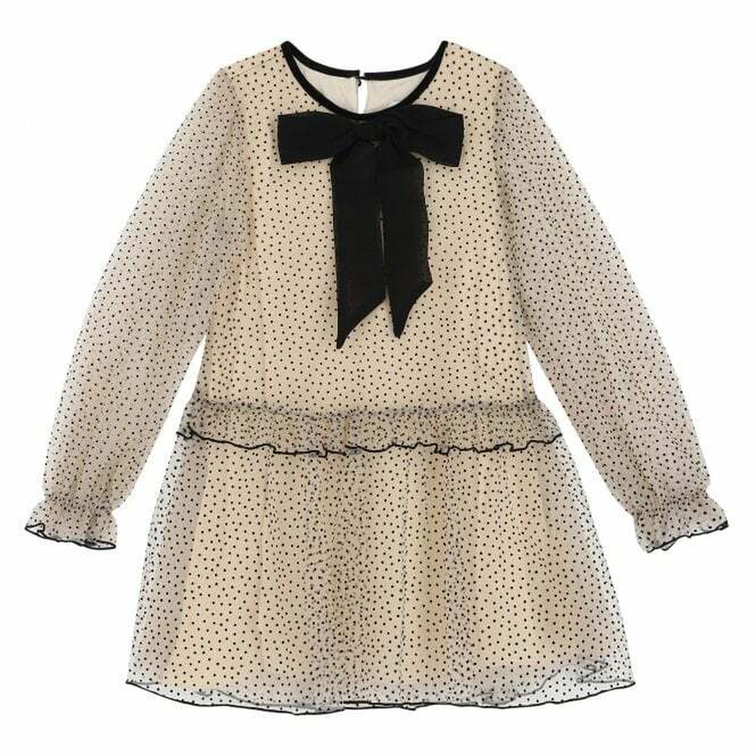 Girls Beige & Black Spotted Dress, 1, hi-res image number null