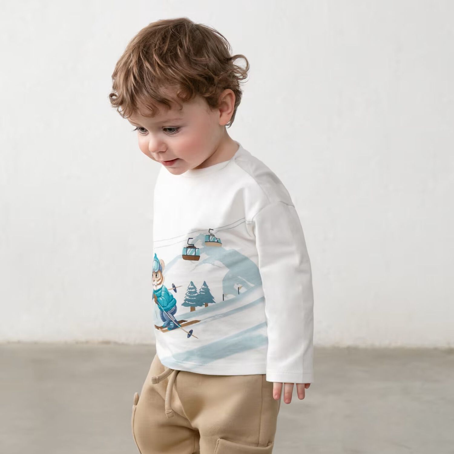Younger Boys Beige Dinosaur Joggers, 1, hi-res