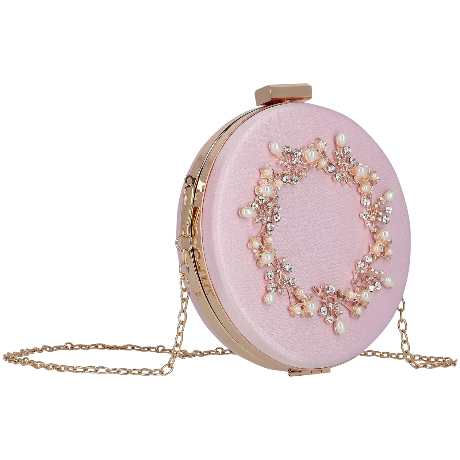 Girls Pink & Gold Embellished Satin Bag, 3, hi-res image number null