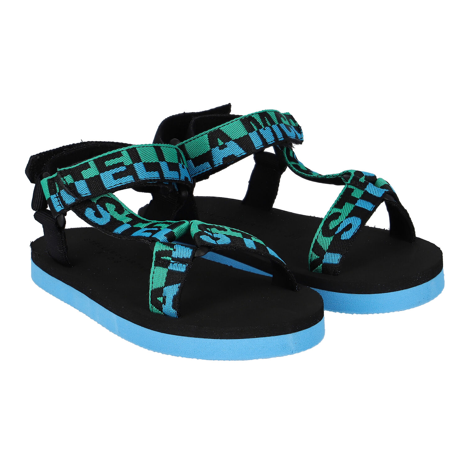 Boys Black & Blue Logo Sandals, 2, hi-res