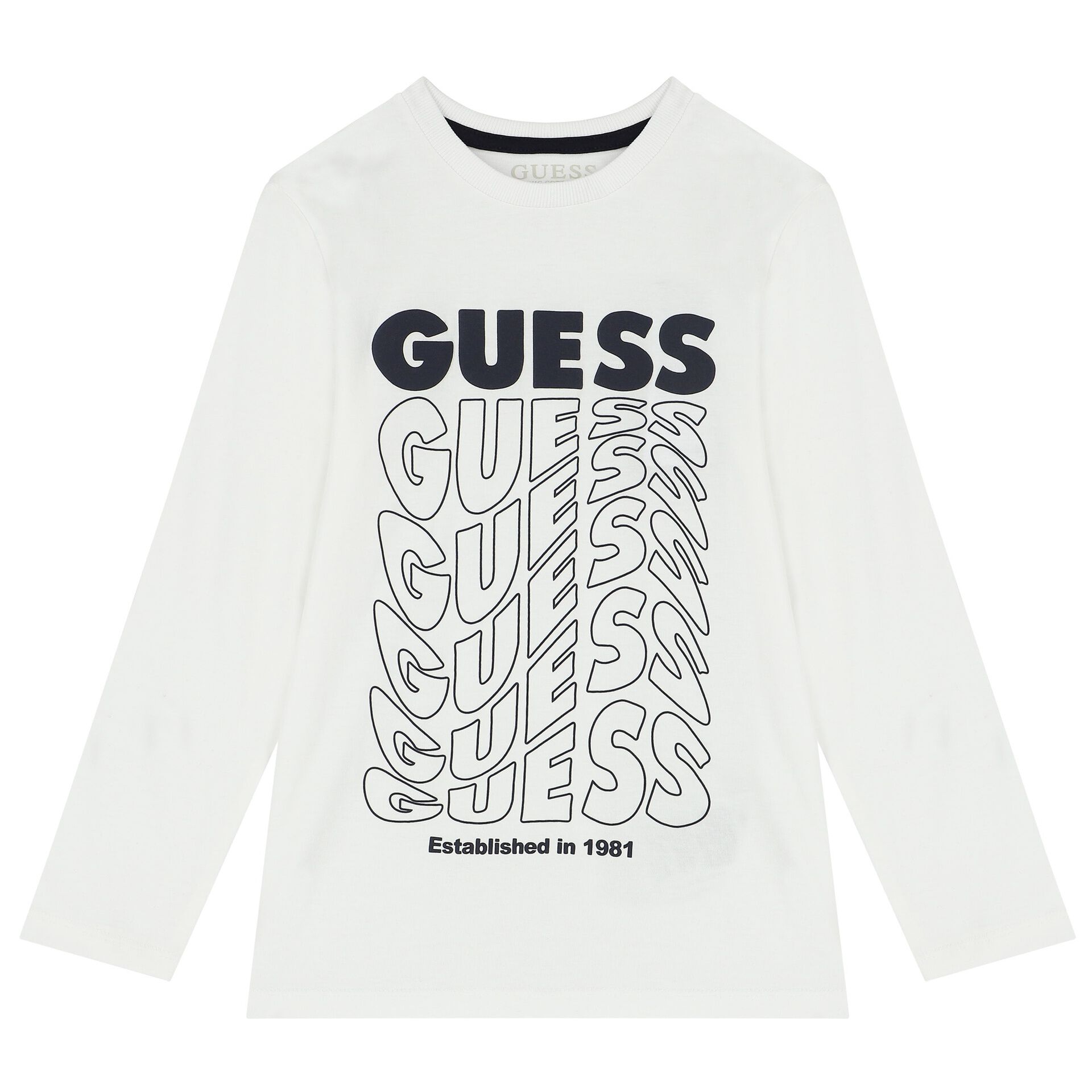 Guess Boys White Logo Long Sleeve Top Junior Couture UK