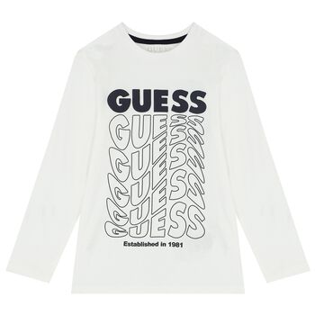 Boys White Logo Long Sleeve Top