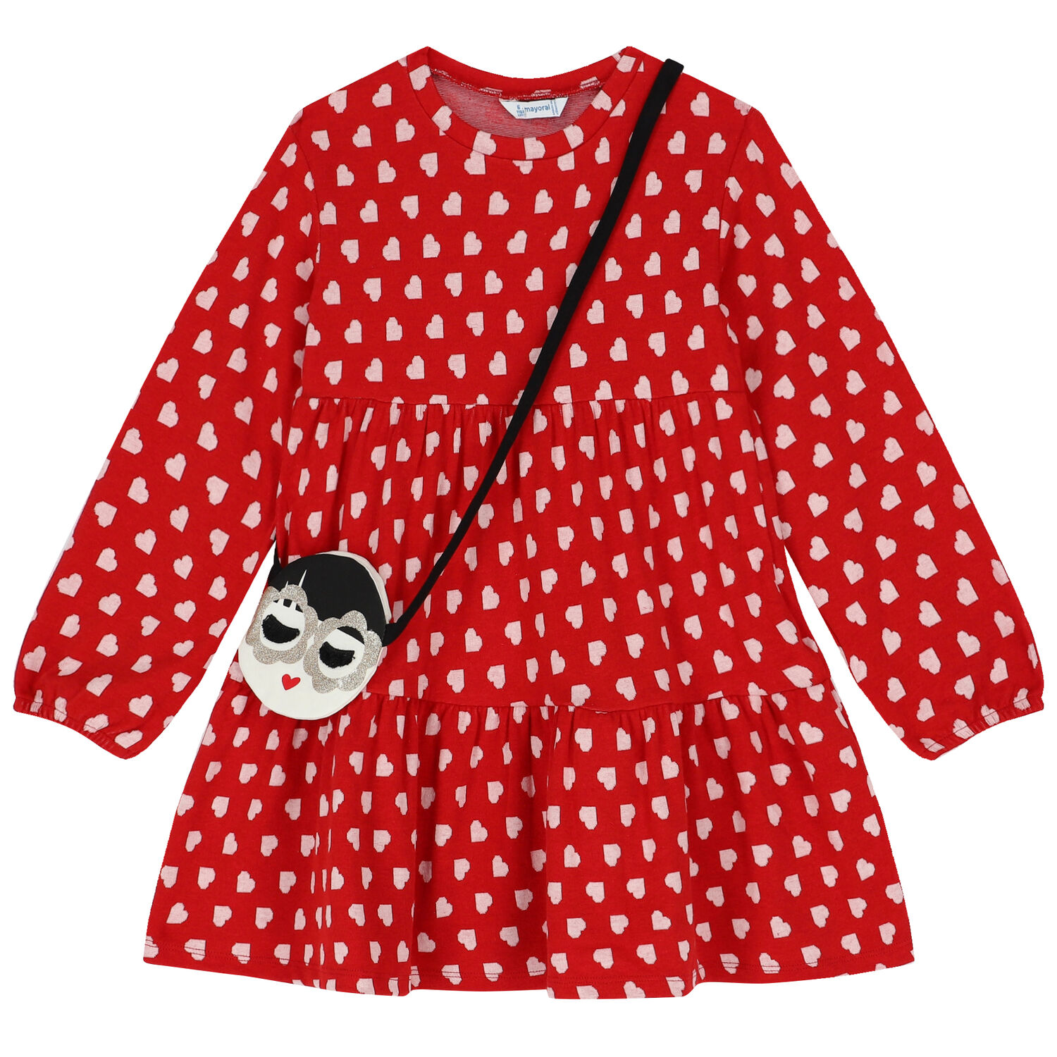 Girls Red Heart Dress & Bag Set, 1, hi-res