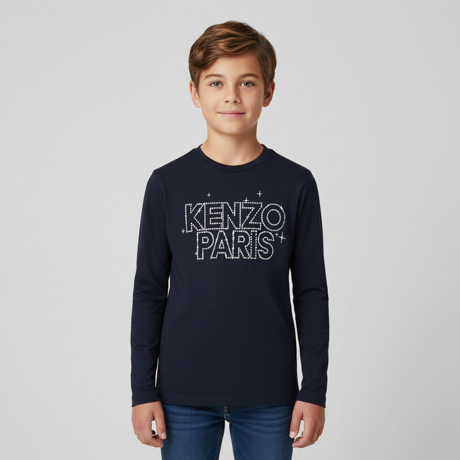 Boys Navy Blue Logo Long Sleeve Top, 1, hi-res image number null