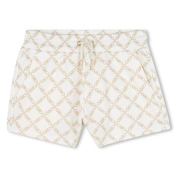 Girls Ivory & Gold Logo Shorts