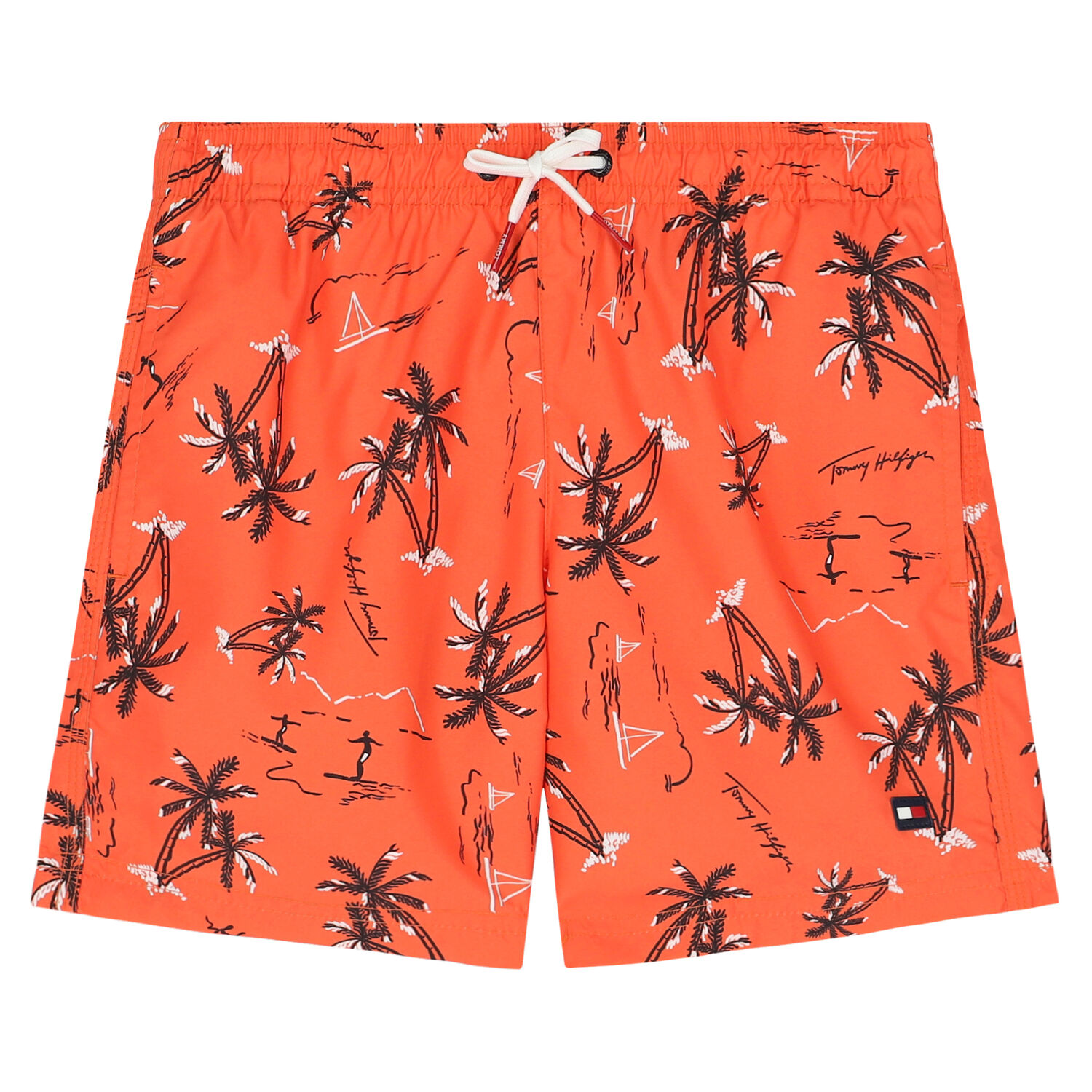 Boys Orange Logo Swim Shorts, 1, hi-res