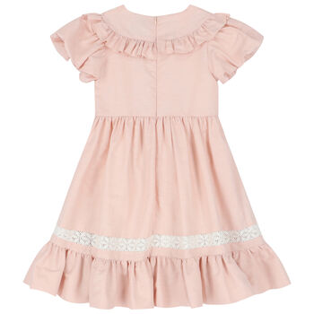 Girls Pink & Ivory Ruffle Dress