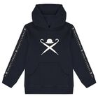 Boys Navy Blue Logo Hooded Top, 1, hi-res