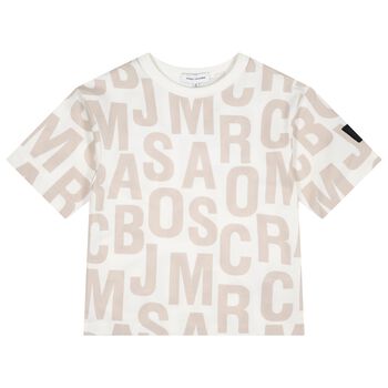 Boys White & Beige Logo T-Shirt