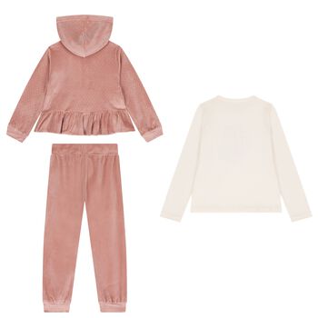 Girls Pink Velour Tracksuit Set  ( 3 Piece )