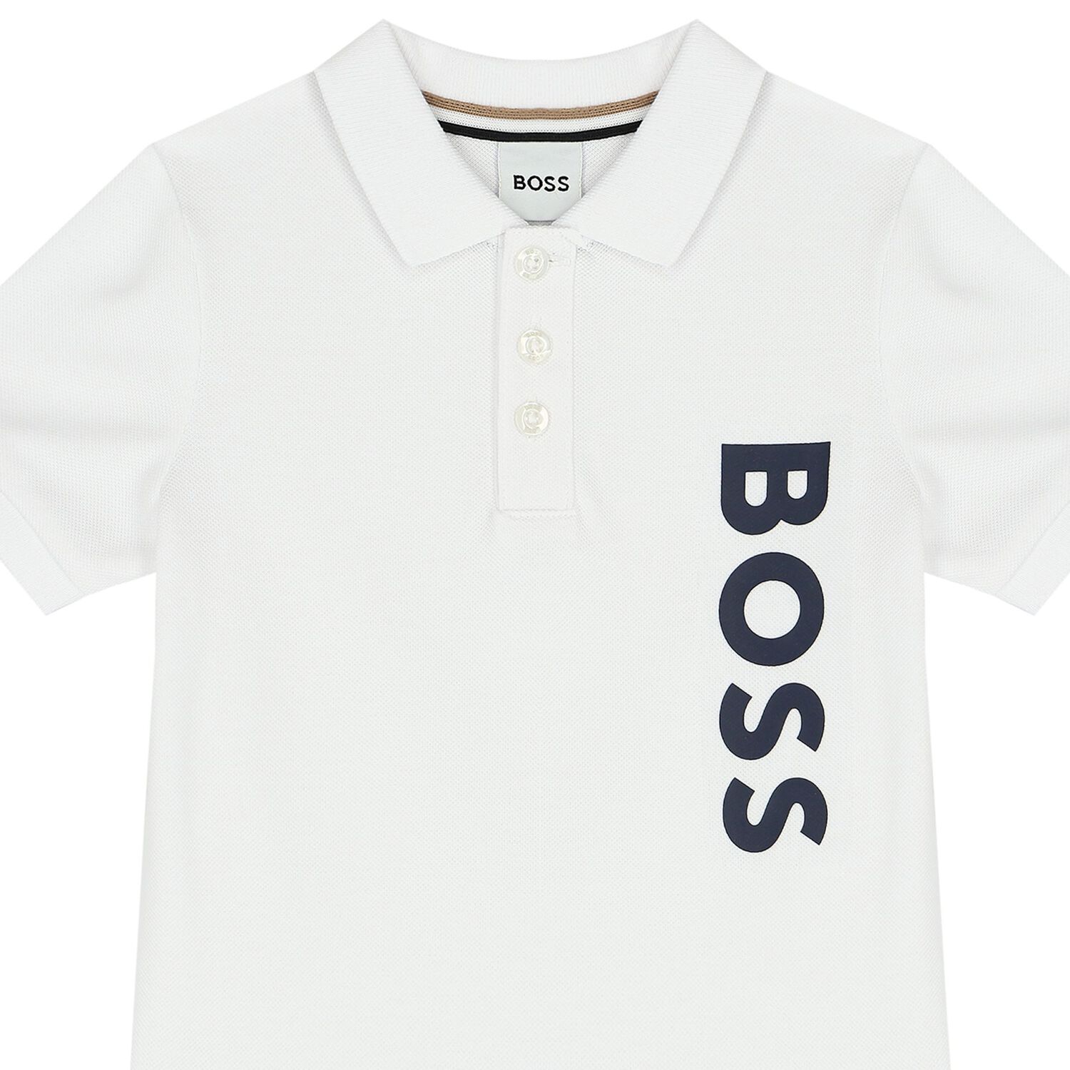 Younger Boys White Logo Polo Shirt, 1, hi-res