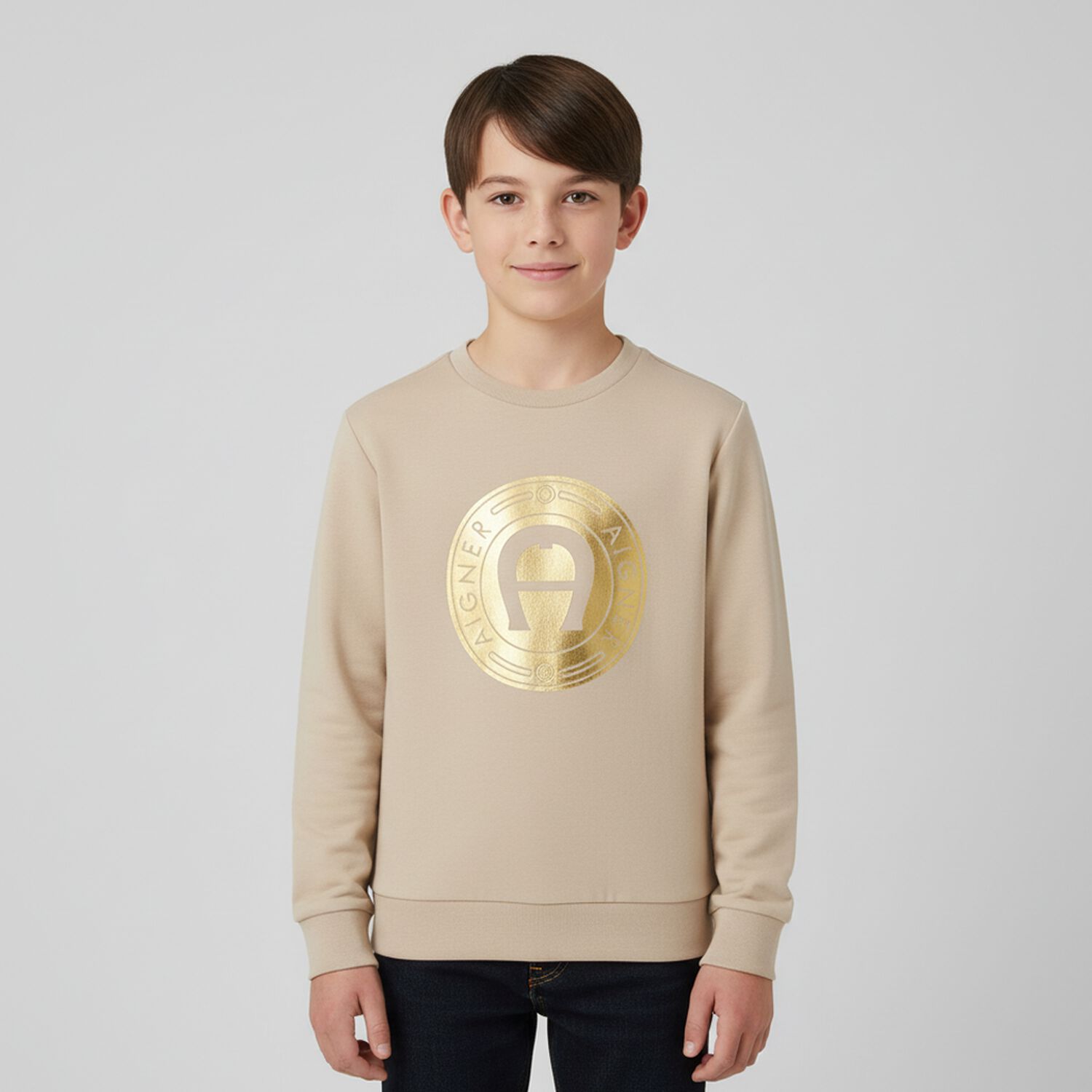 Boys Beige Logo Sweatshirt, 2, hi-res
