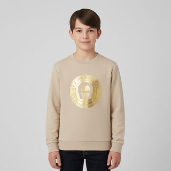 Boys Beige Logo Sweatshirt