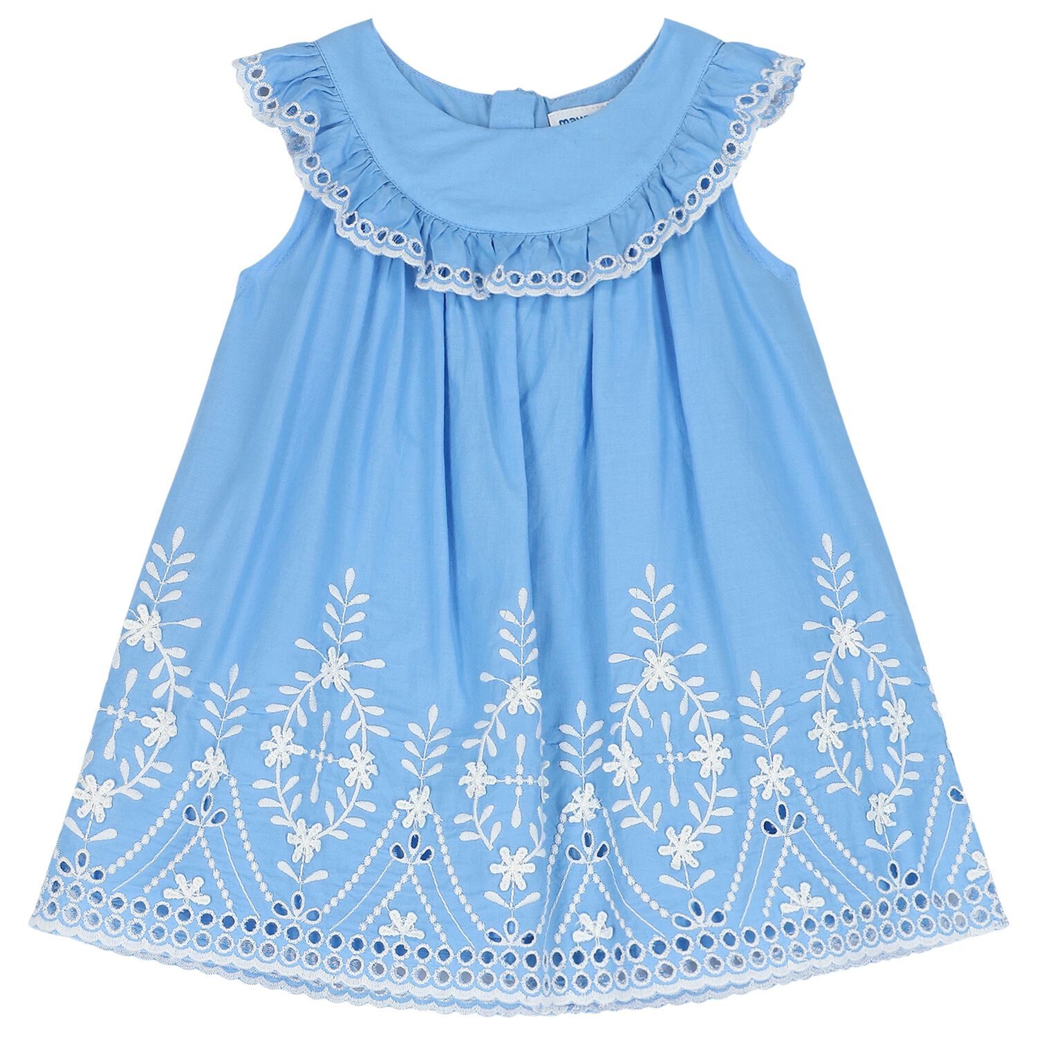 Younger Girls Blue & White Embroidered Dress, 1, hi-res