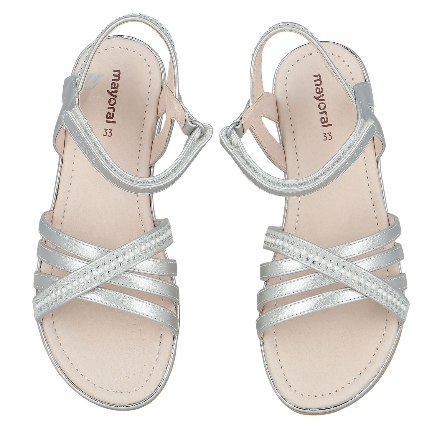 Girls Silver Rhinestone Sandals, 1, hi-res
