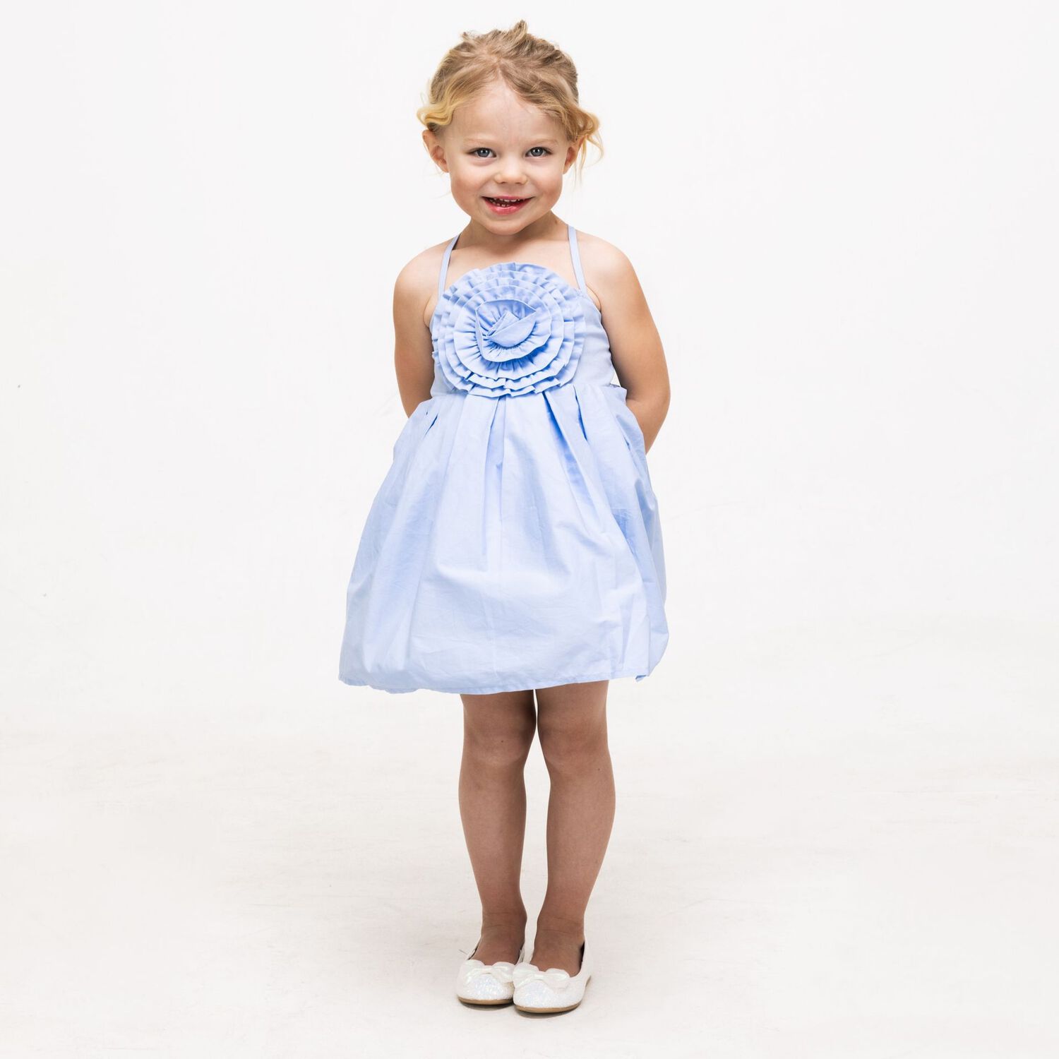 Girls Blue Flower Dress, 1, hi-res