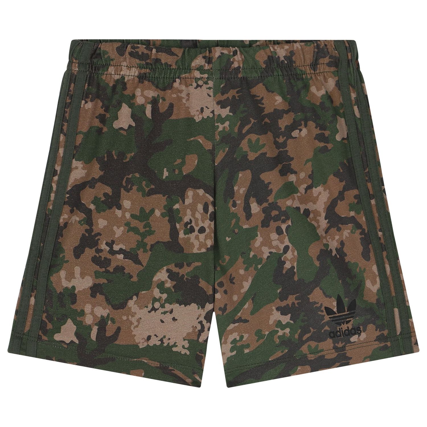 Black & Green Trefoil Logo Camouflage Shorts Set, 1, hi-res image number null