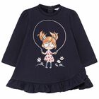 Younger Girls Navy Blue Long Sleeve Dress, 3, hi-res