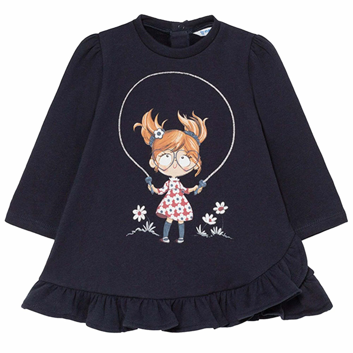 Younger Girls Navy Blue Long Sleeve Dress, 3, hi-res