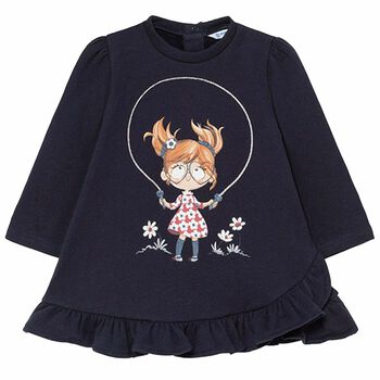 Younger Girls Navy Blue Long Sleeve Dress