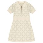 Girls Ivory & Gold Logo Knitted Polo Dress, 1, hi-res