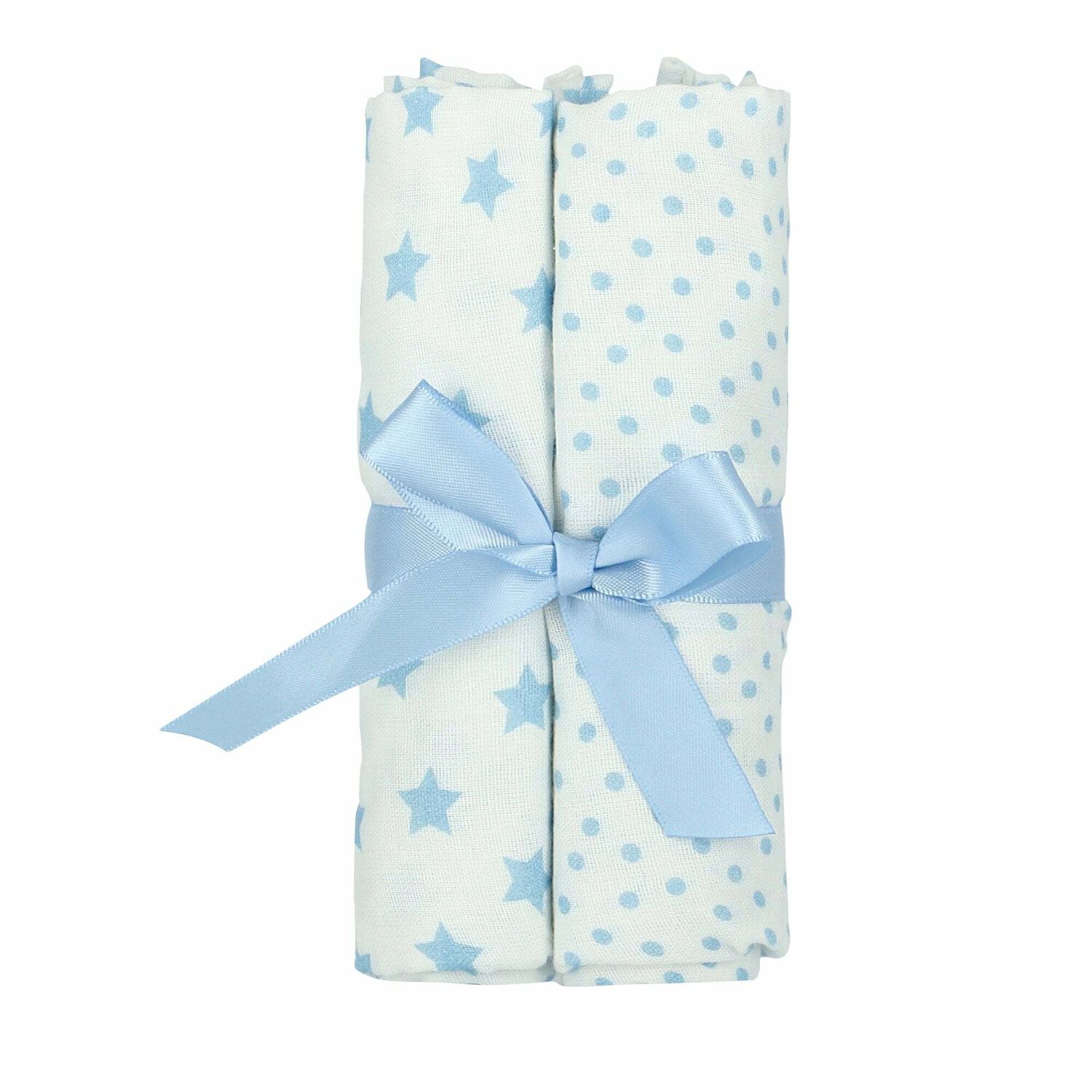 Baby Boys White & Blue Muslin Set (2-Pack), 1, hi-res