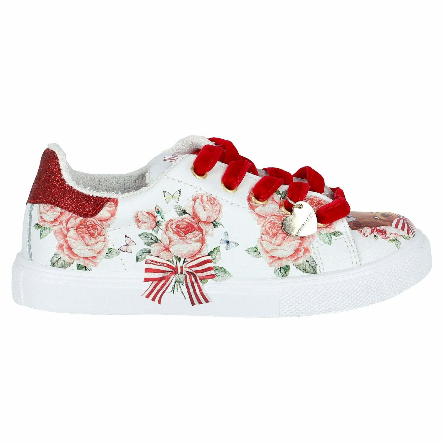 Girls White & Red Teddy Trainers, 1, hi-res