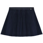 Girls Navy Pleated Skirt, 2, hi-res
