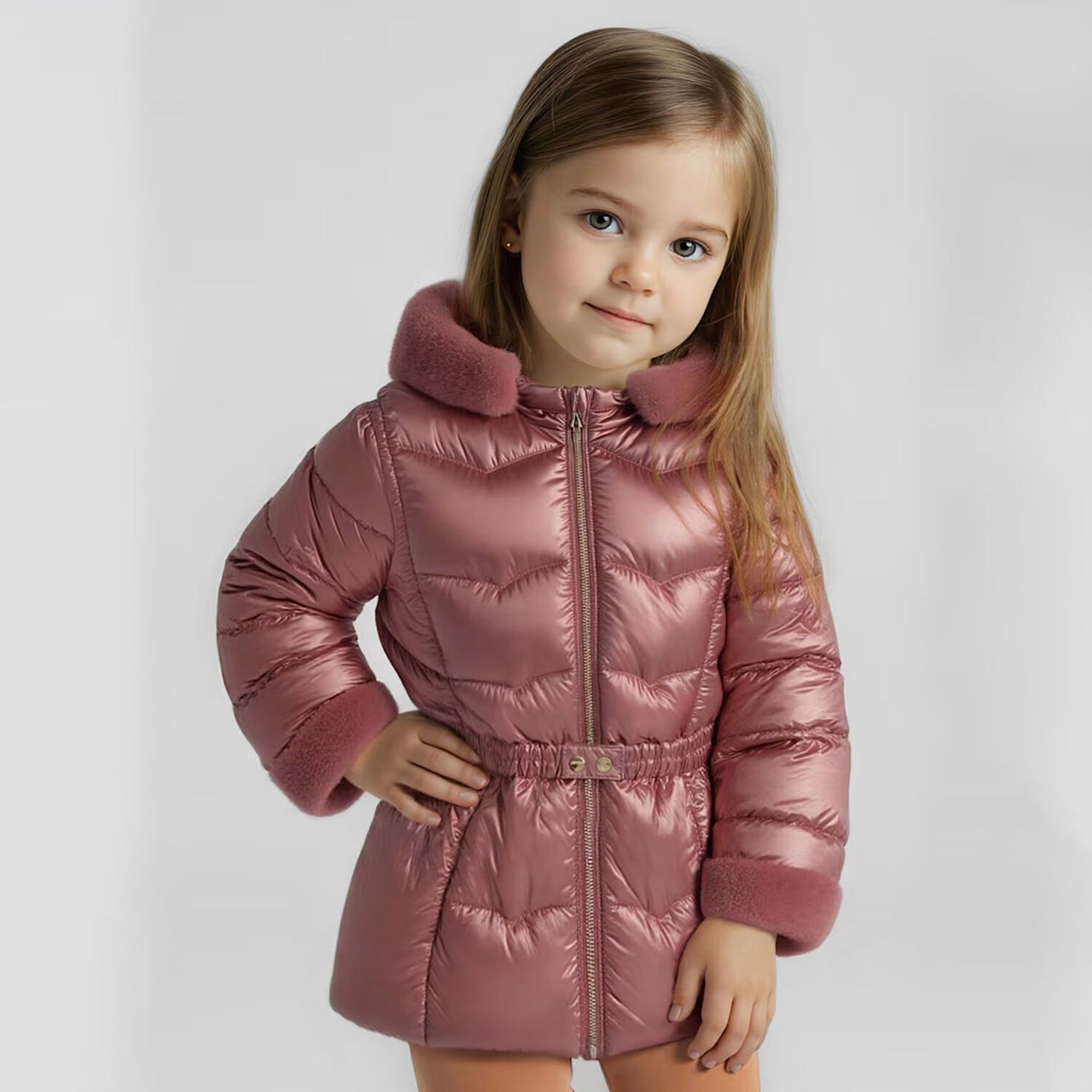 Girls Metallic Pink Hooded Puffer Coat, 1, hi-res