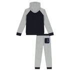 Boys Navy Blue & Grey Logo Tracksuit, 1, hi-res